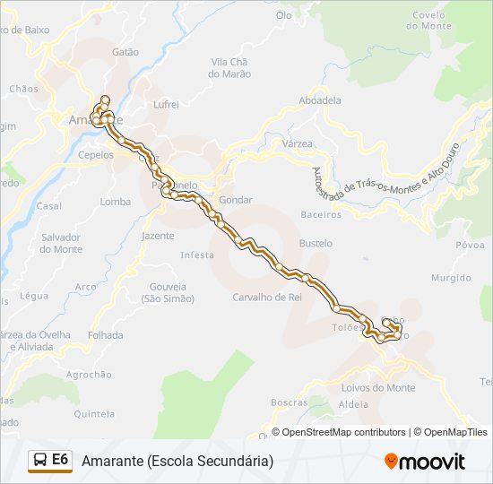 Mapa da linha do autocarro E6.