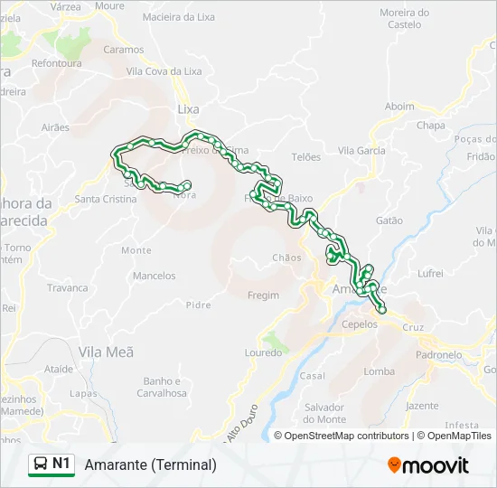 N1 Bus Line Map
