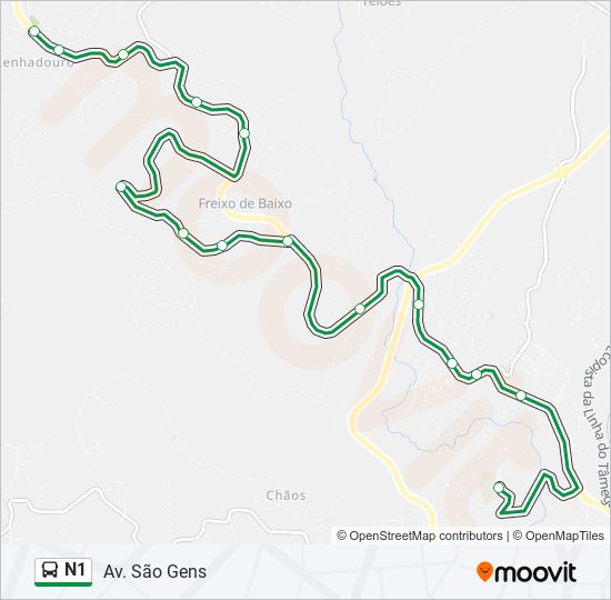 Mapa da linha do autocarro N1.