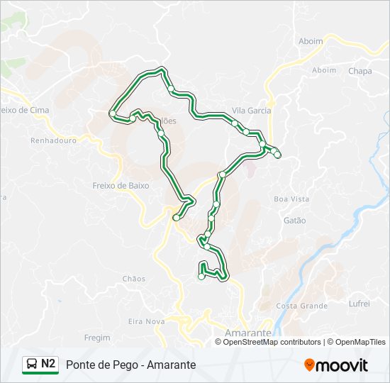 Mapa da linha do autocarro N2.