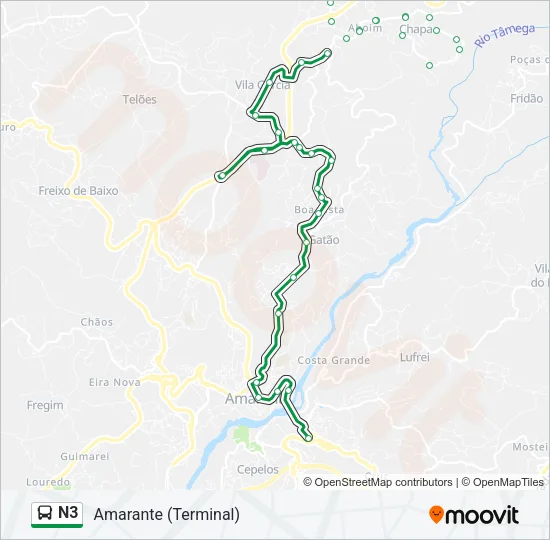 N3 Bus Line Map