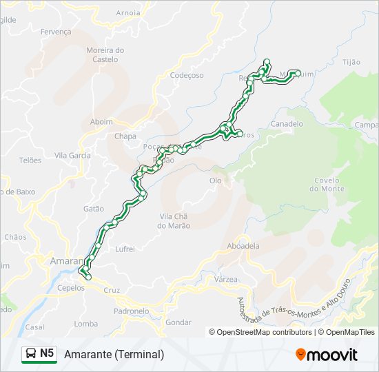 Mapa da linha do autocarro N5.