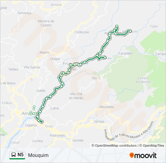 Mapa da linha do autocarro N5.