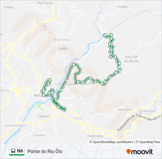 Mapa da linha do autocarro N6.