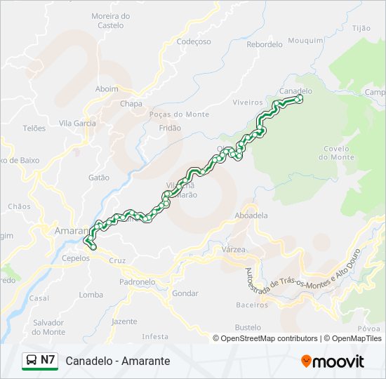 Mapa da linha do autocarro N7.