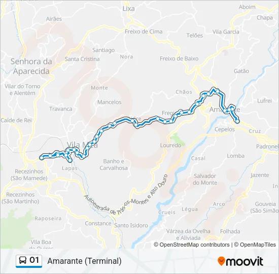 O1 Bus Line Map