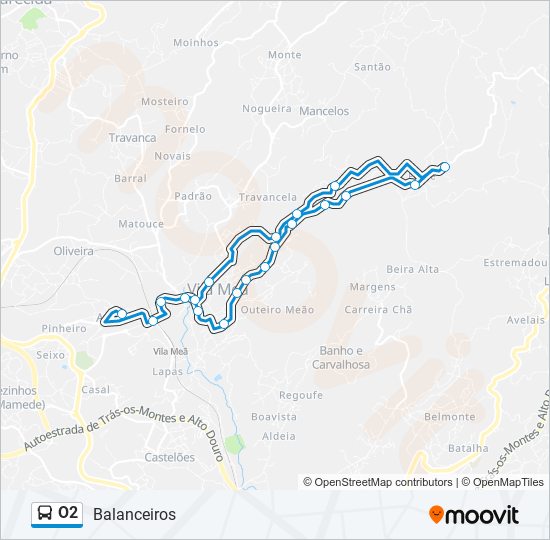 Mapa da linha do autocarro O2.