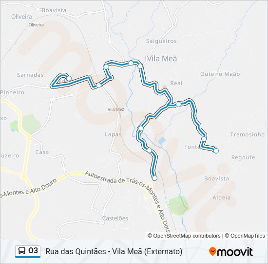 Mapa da linha do autocarro O3.