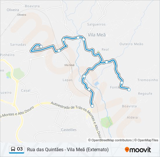 Mapa da linha do autocarro O3.