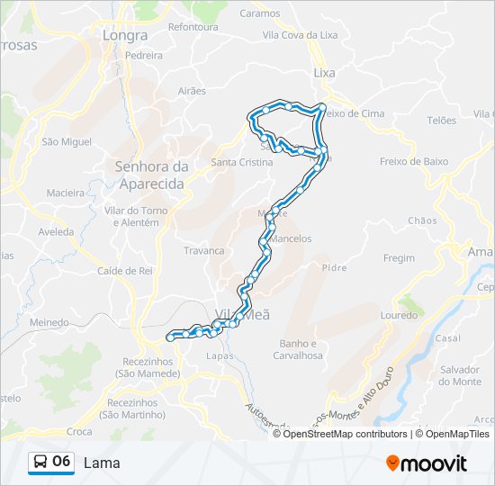 Mapa da linha do autocarro O6.