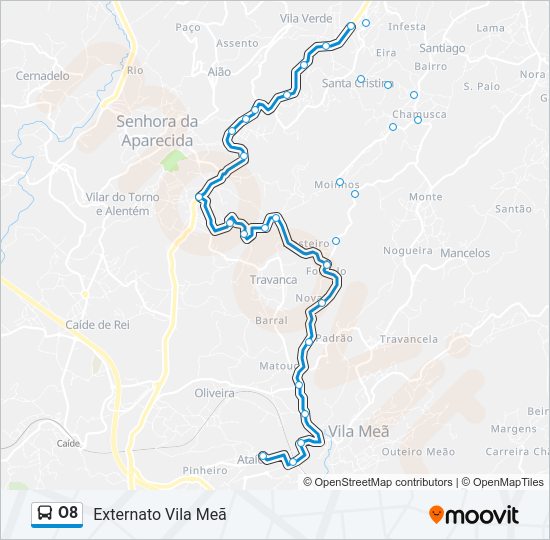 Mapa da linha do autocarro O8.