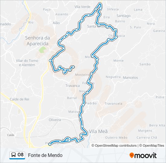 Mapa da linha do autocarro O8.