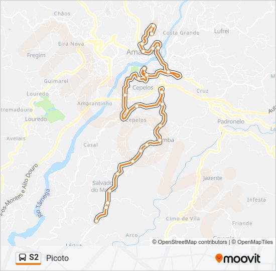 Mapa da linha do autocarro S2.