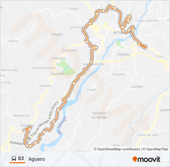 Mapa da linha do autocarro S3.