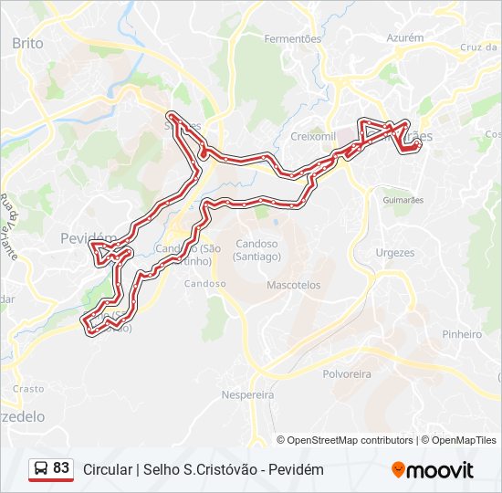 Mapa da linha do autocarro 83.