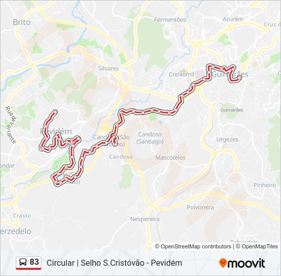 Mapa da linha do autocarro 83.