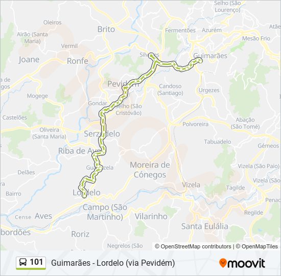 Mapa da linha do autocarro 101.