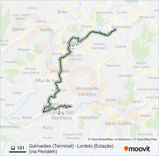 Mapa da linha do autocarro 101.