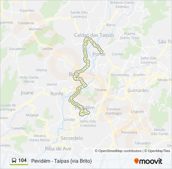 Mapa da linha do autocarro 104.