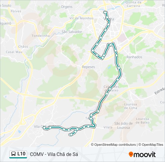 Mapa da linha do autocarro L10.