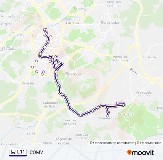 Mapa da linha do autocarro L11.