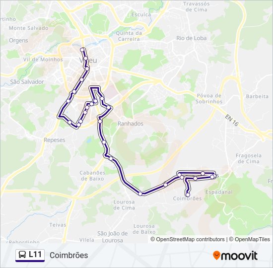 Mapa da linha do autocarro L11.