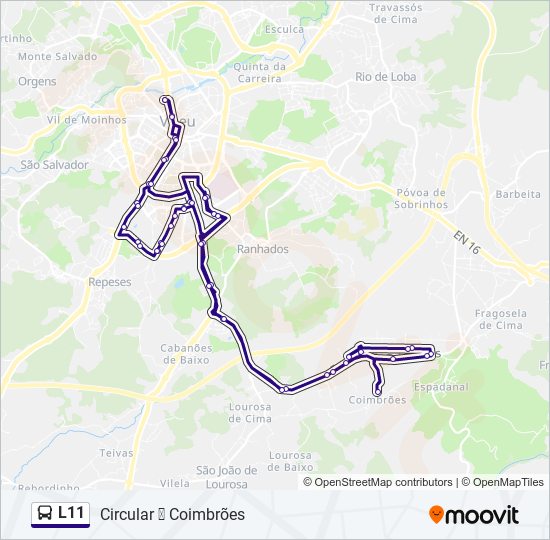 Mapa da linha do autocarro L11.