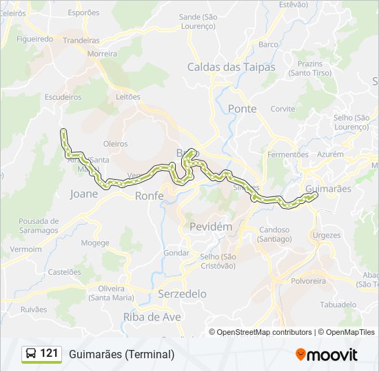 Mapa da linha do autocarro 121.