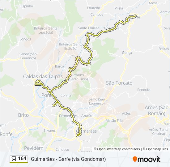 Mapa da linha do autocarro 164.