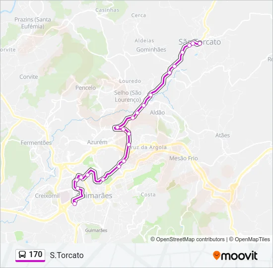 Mapa da linha do autocarro 170.