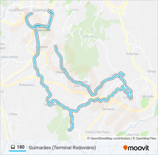 Mapa da linha do autocarro 180.