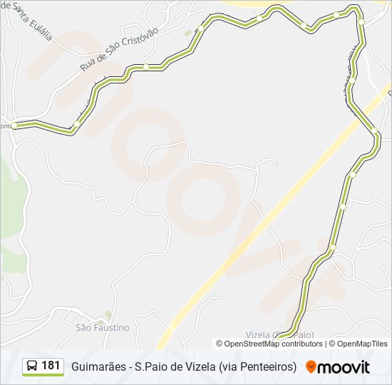 Mapa da linha do autocarro 181.