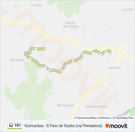 Mapa da linha do autocarro 181.