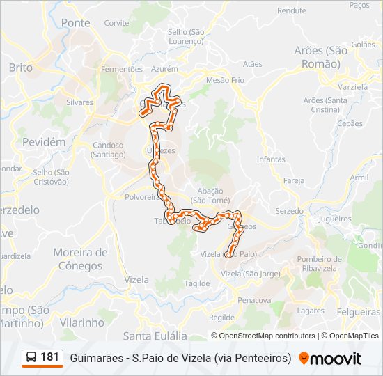 Mapa da linha do autocarro 181.