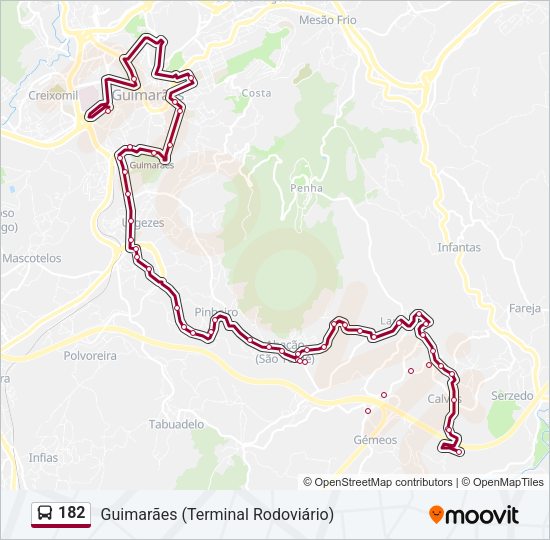 Mapa da linha do autocarro 182.