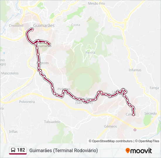 Mapa da linha do autocarro 182.