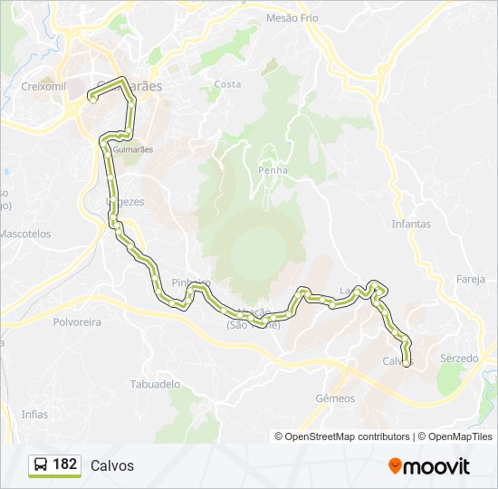 Mapa da linha do autocarro 182.