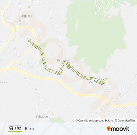 Mapa da linha do autocarro 182.