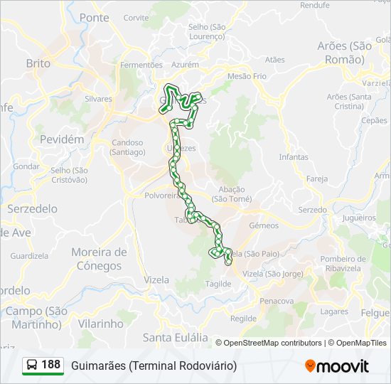 Mapa da linha do autocarro 188.