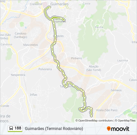 Mapa da linha do autocarro 188.