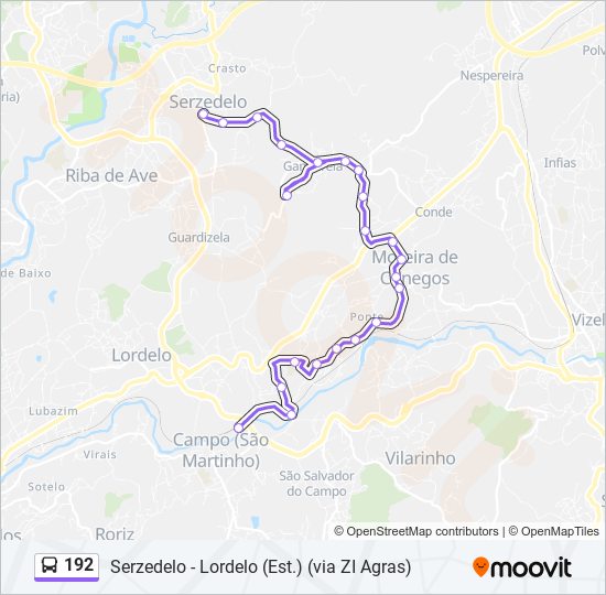 Mapa da linha do autocarro 192.