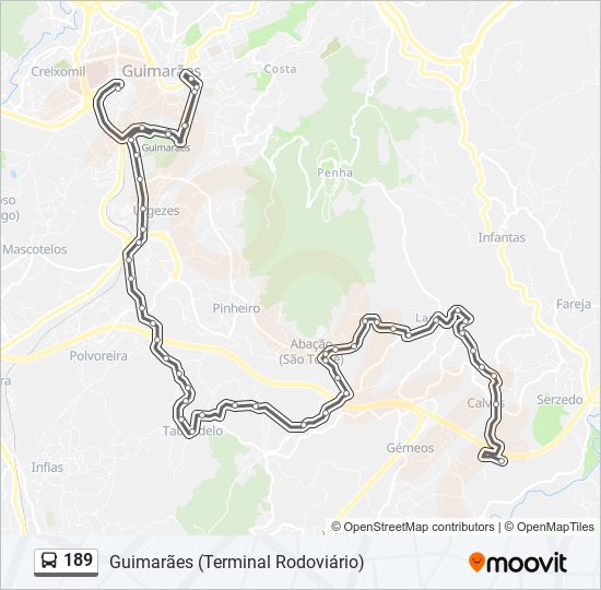 Mapa da linha do autocarro 189.