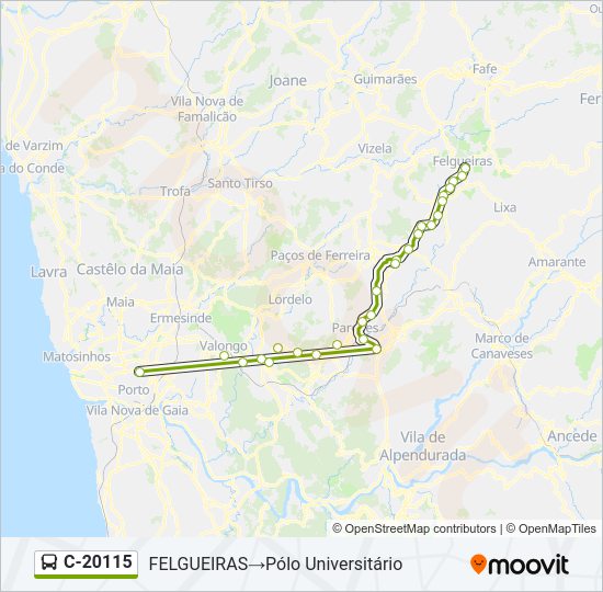 Mapa da linha do autocarro C-20115.