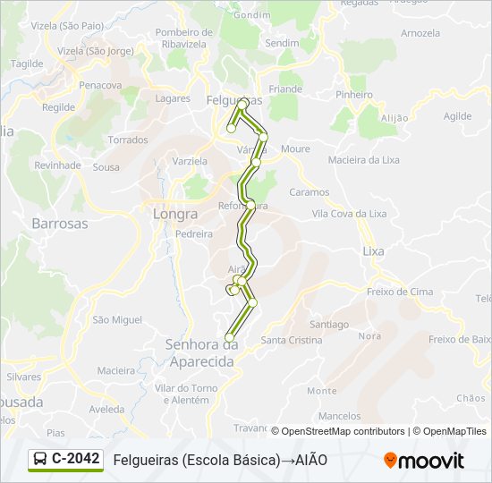 Mapa da linha do autocarro C-2042.