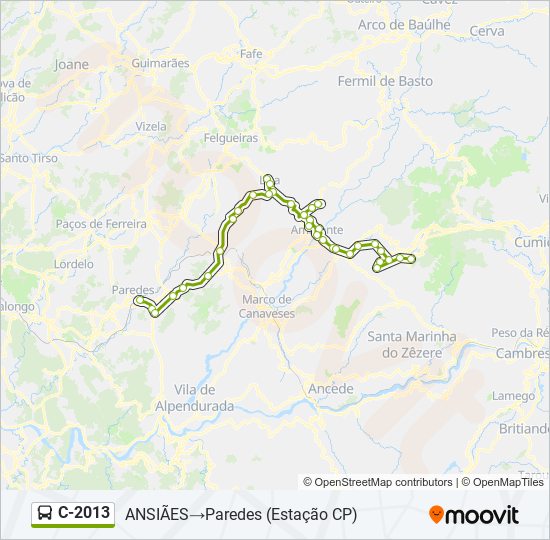 Mapa da linha do autocarro C-2013.