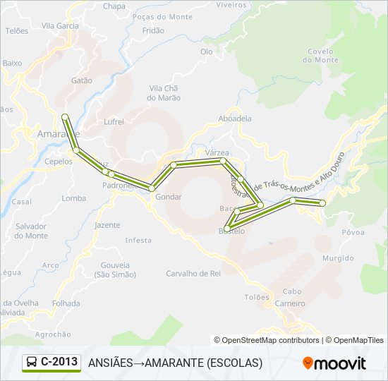 Mapa da linha do autocarro C-2013.