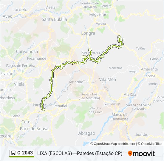 Mapa da linha do autocarro C-2043.