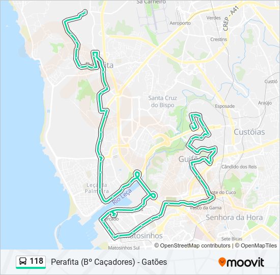 Mapa da linha do autocarro 118.