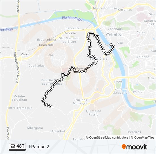 Mapa da linha do autocarro 48T.