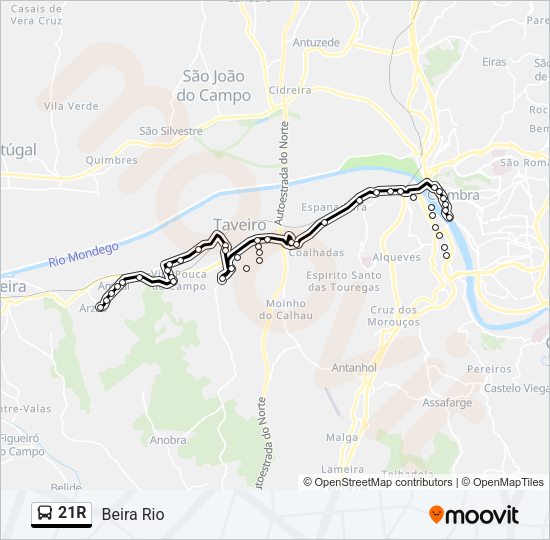Mapa da linha do autocarro 21R.